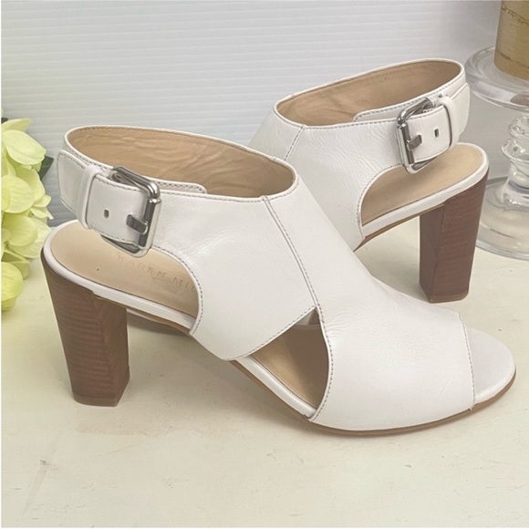 Karen Millen White Leather Block Heels Sz EU 38 US 8 - Picture 1 of 11